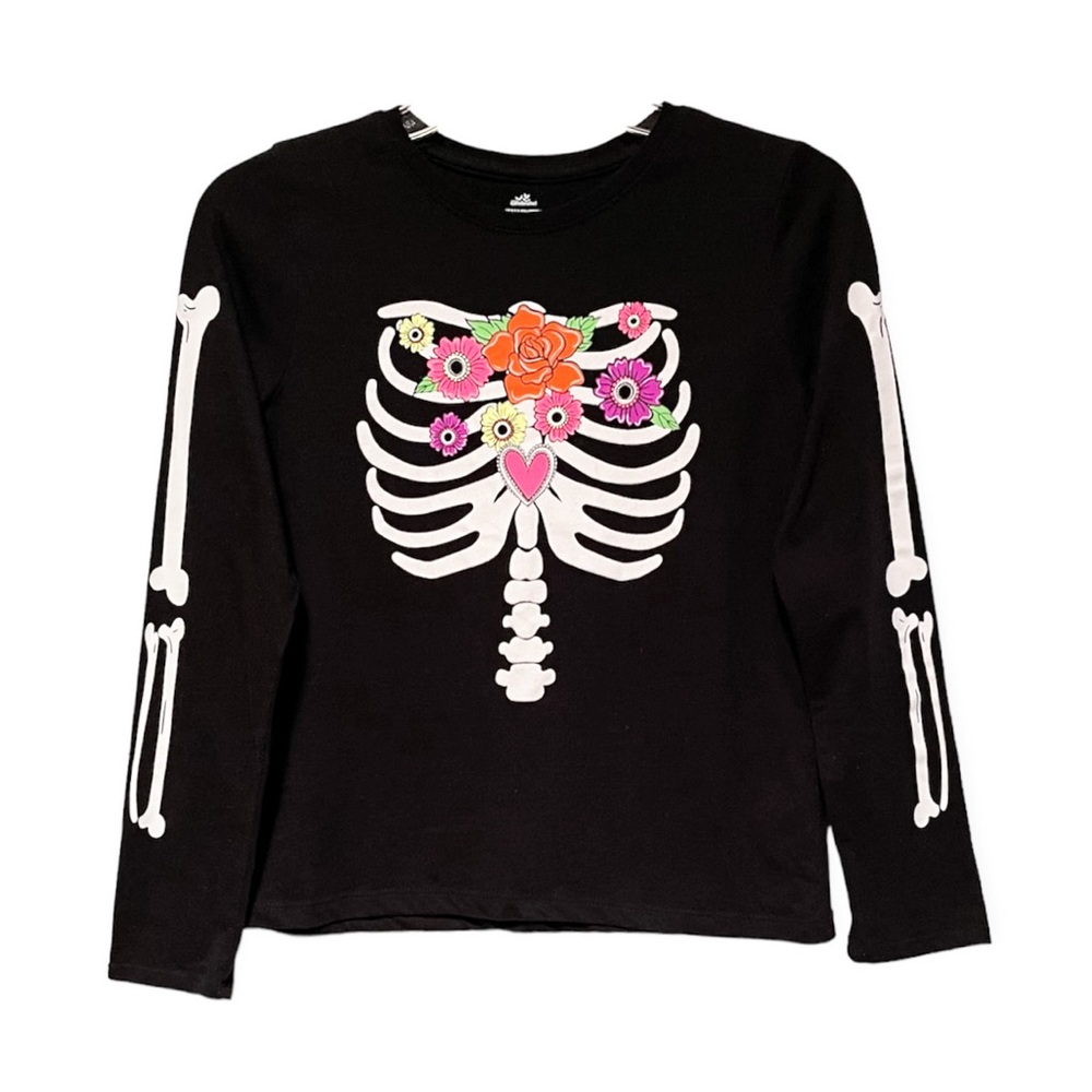 Way To Celebrate Halloween Floral Skeleton Top